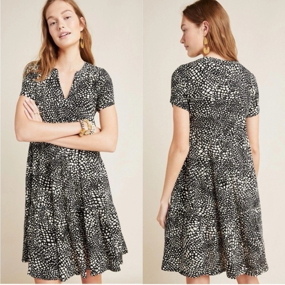 Anthropologie Maeve Sacha tiered black print dress 23749